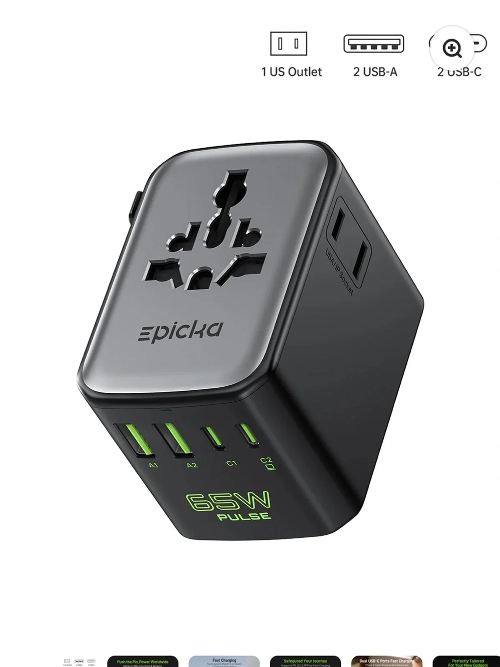 Pulse Duo 65W Universal Travel Adapter - Black